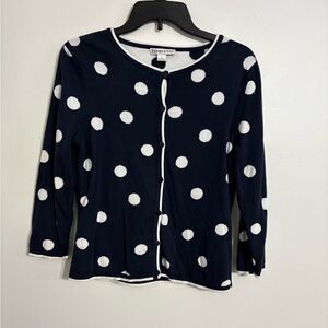 Pendleton Women's Navy and White Polka Dot Button Down Sweater Size Small